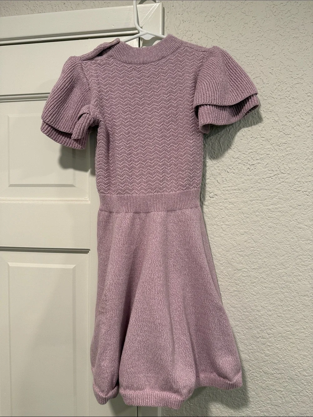 Girls' Lavender Knit Puff-Sleeve Dress